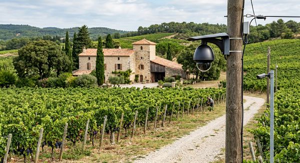 Caméra de vidéoprotection surveillant une propriété viticole